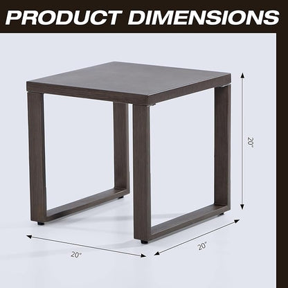 Joyside Outdoor Metal Side Table - 20"x 20" Small Square Coffee Table Patio Bistro Set Table Ideal Match for Patio Furniture, Wood-Looking Brown