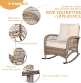 3-Piece Outdoor Patio Bistro Rocking Chair Set, Rattan Patio Rockers with Cushions & Glass-Top Coffee Table - Photo 5