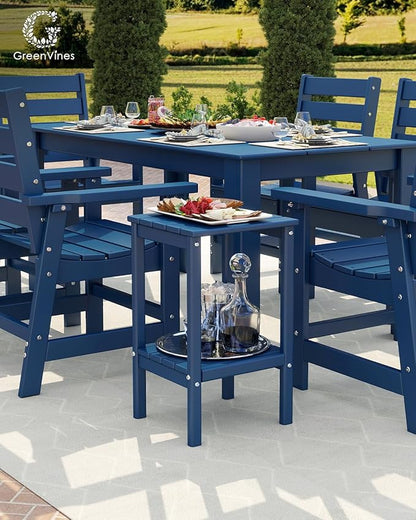 GREENVINES Tall-Outdoor-Side-Table | 23.5" | HDPE Plastic | Patio Adirondack End Tables | All Weather | 2-Tier | Blue | for Porch Garden Indoor & Rocking Chairs