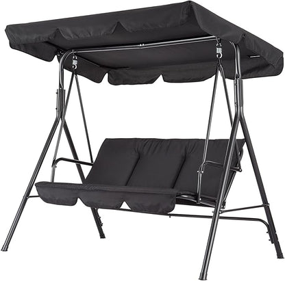 Outdoor Swing Chair with Adjustable Canopy - 3 Seat Glider Bench with Thickened Cushions for Patio, Garden, Backyard Black