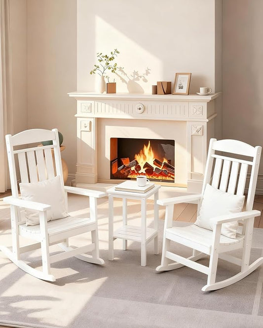3-Piece Outdoor Rocking Chair Set, Oversized Porch Rocking Chair Set of 2 with Side Table, Suitable for Patio, Porch, Backyard