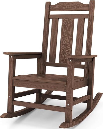 SERWALL Oversized Rocking Chair, HDPE Outdoor Rocking Chair, Patio Rocking Chair Sets for Adults, Coffee