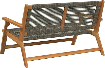 48" Grey Acacia Wood Outdoor Bench Patio Seating for 2, Weather-Resistant Garden Chair with Clean Lines Contemporary Style for Garden Patio Balcony Porch