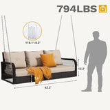 DWVO 3 Seats Porch Swing Hanging Bench Swing Outdoor Wicker Patio Swing Lounge Front Rattan 794lbs for Garden, Balcony - Photo 6