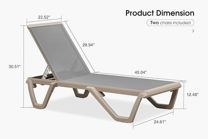 PURPLE LEAF Outdoor Chaise Lounge Chair Set of 2 Pool Lounge Chair with Champagne Aluminum Plastic Stackable Patio Lounge Chair for Poolside Sunbathing Beach Deck Yard, Grey
