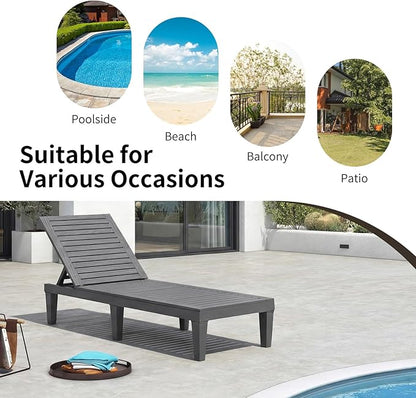 Giantex Lounge Chair, Outdoor Sun Tanning Chair with 5-Position Adjustable Backrest, Lightweight Design, Weather-Proof and Rust-Resistant, Pool Lounger for Patio, Beach, Balcony, Poolside (1, Gray)