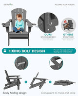 SERWALL Folding Adirondack Chair, Dual Cup Holders & All-Weather HDPE, Wood-Like Patio Chair for Backyard - Photo 7