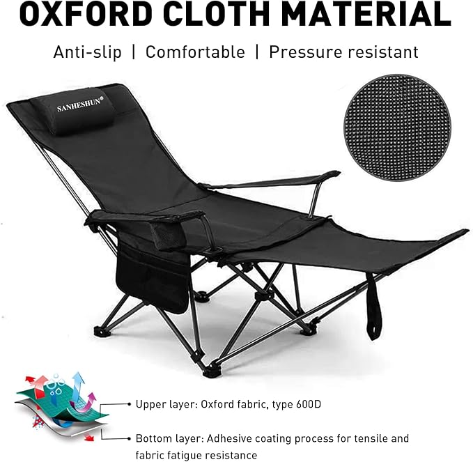 Zero Gravity Chair, Reclining Camping Chair with Padded Pillow, Cup Holder, Storage Pocket & Carry Bag, 4-in-1 Portable Camping Recliner for Outdoor, Beach, Garden, and Backyard - Black