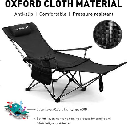 Zero Gravity Chair, Reclining Camping Chair with Padded Pillow, Cup Holder, Storage Pocket & Carry Bag, 4-in-1 Portable Camping Recliner for Outdoor, Beach, Garden, and Backyard - Black