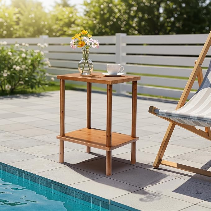 Outvita Outdoor Side Table, Acacia Wooden End Table Small Coffee Table for Patio Balcony Garden Living Room Bedroom - Photo 2