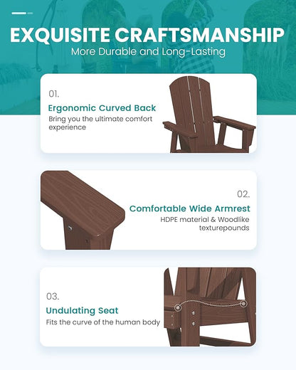 SERWALL Outdoor Adirondack Dining Chair Set of 2, All Weather HDPE Patio Chairs, Coffee