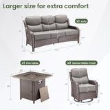 Luxury Patio Furniture Set with 6-inch Thick Cushion, Outdoor Furniture with Fire Pit Table, Swivel Chairs, Sofa - Photo 5