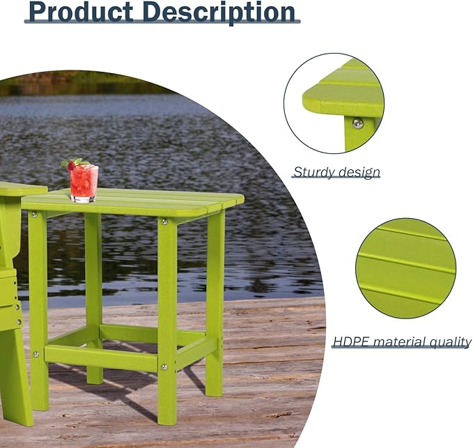 Aoodor 19'' Adirondack Side Table, Rectangular HDPE End Table, Weather Resistant and Easy Maintenance, Apple - Photo 5