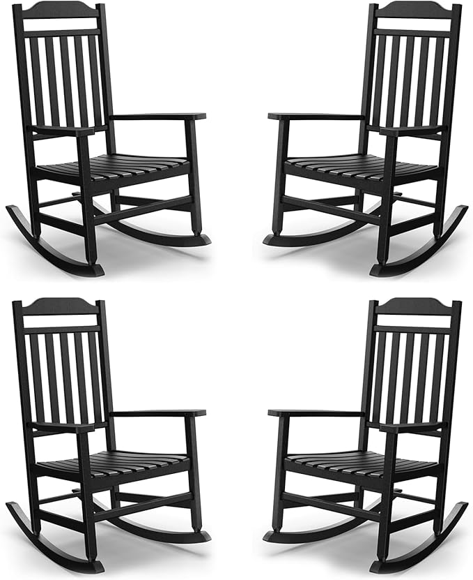 EasyUp Patio Rocking Chair Outdoor,Set of 4,Weather Resistant Poly Resin Oversized Porch Rocker,High Back Smooth Design,Indoor Outdoor Use