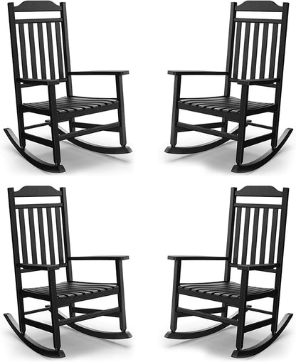 EasyUp Patio Rocking Chair Outdoor,Set of 4,Weather Resistant Poly Resin Oversized Porch Rocker,High Back Smooth Design,Indoor Outdoor Use