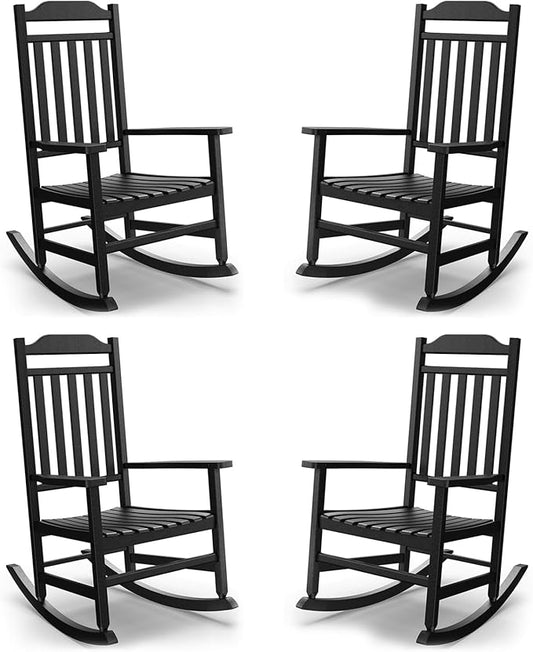 EasyUp Patio Rocking Chair Outdoor,Set of 4,Weather Resistant Poly Resin Oversized Porch Rocker,High Back Smooth Design,Indoor Outdoor Use