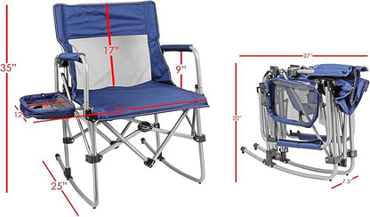Zenithen Portable Outdoor Rocking Director's Folding Chair with Side Table Perfect for Sporting Events, Outdoor Activities, Camping, Patio Furniture, and Relaxing, Navy