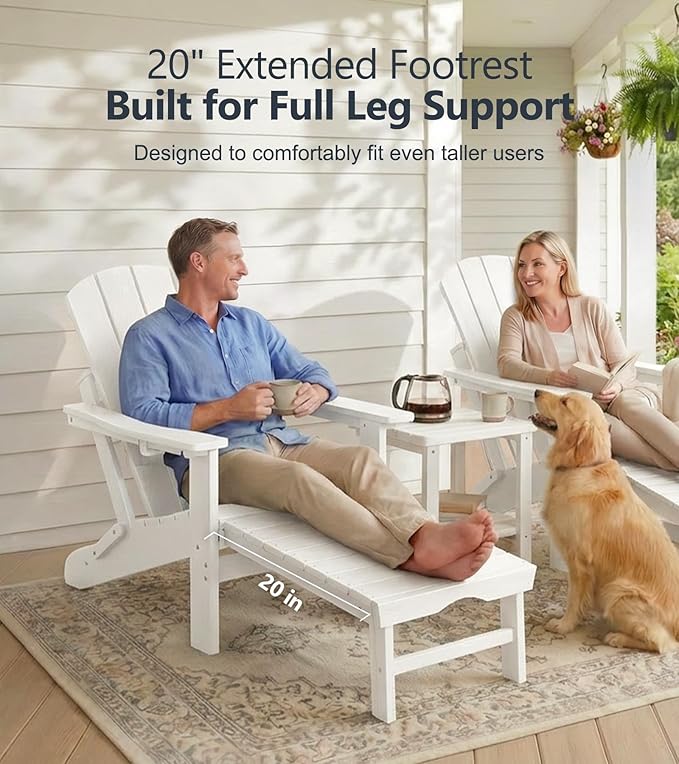 PASAMIC Folding Adirondack Chairs Set of 2 with Retractable Ottoman, 5-Position Adjustable Backrest - Photo 4