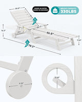 SERWALL Patio Chaise Lounge Chair, 78'' Long HDPE 5 Positions Adjustable Outdoor Lounger - Photo 3
