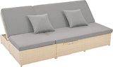 Patio Rattan Sunbed, All Weather Outdoor Wicker Double Daybed with Adjustable Backrest and Cup Tray - Photo 7