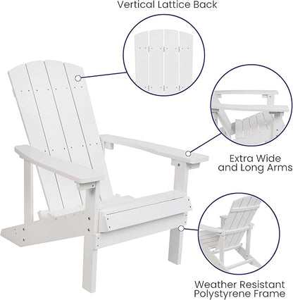 Flash Furniture Charlestown Poly Resin Adirondack Chair - White - All Weather - Indoor/Outdoor - Set of 2