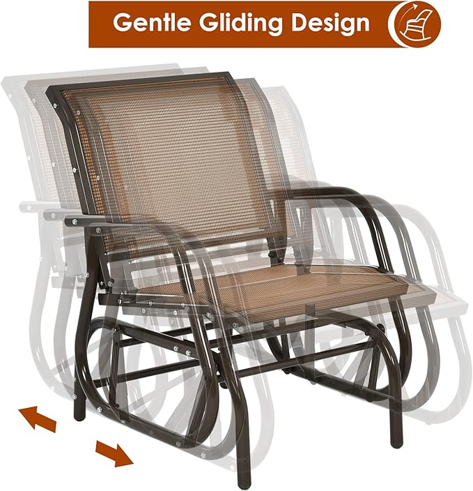 Giantex Swing Glider Chair W/Study Metal Frame Comfortable Patio Chair Love-Seat for Garden, Porch, Backyard, Poolside - Photo 7