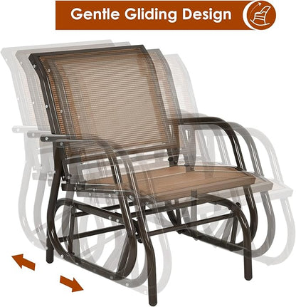Giantex Swing Glider Chair W/Study Metal Frame Comfortable Patio Chair Love-Seat for Garden, Porch, Backyard, Poolside, Lawn Outdoor Rocking Chair (2, Brown)