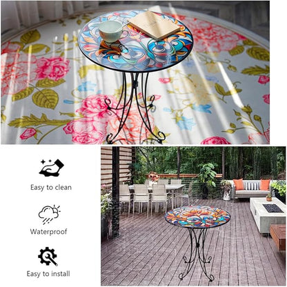 Outdoor Side Table, Mosaic Round Accent Table, Metal Indoor Small End Tables, 18" Plant Stand Tables for Patio Balcony Garden Bedside