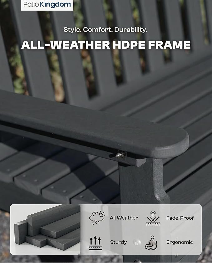 HDPE Garden Bench, All Weather 2-Person Outdoor Benches, Rust Free & Fade Resistant Patio Benches for Garden, Porch, Backyard, Deck, Lawn, Balcony, Poolside (Black, 2 Benches)