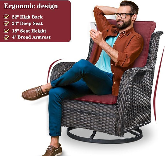 Belord Patio Furniture Set with Fire Pit Table, Outdoor Swivel Rocker Patio Chairs, Wicker Furniture Set Ideal for Porch, Deck, Pool, Yard, SunroomBrown Wicker/Red