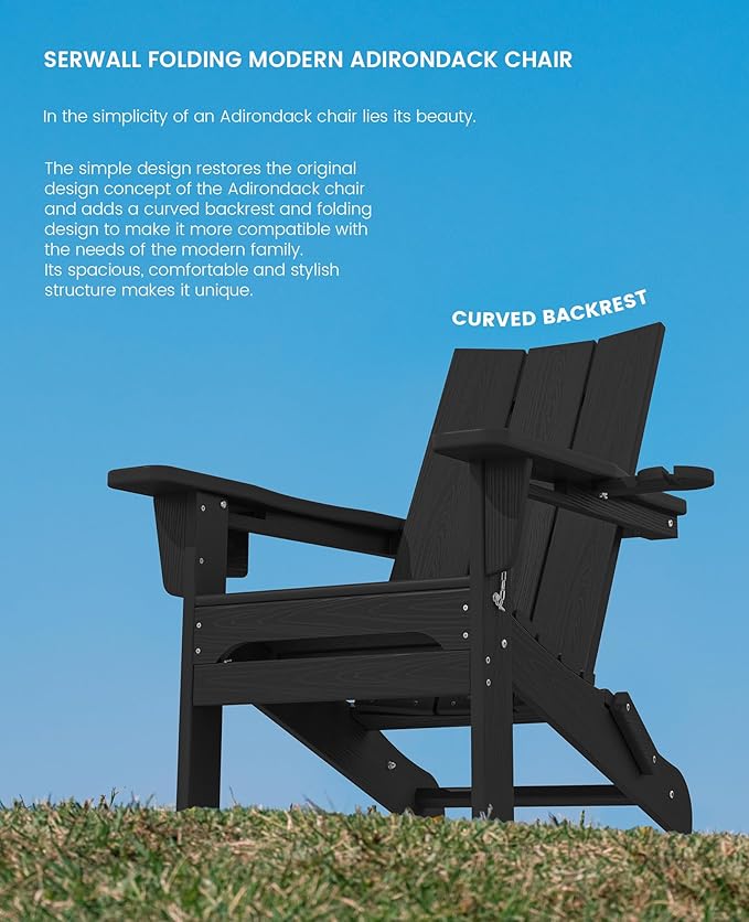 SERWALL Folding Adirondack Chairs with Cup Holders Set of 8, Folding Modern Adirondack Chair - Photo 9