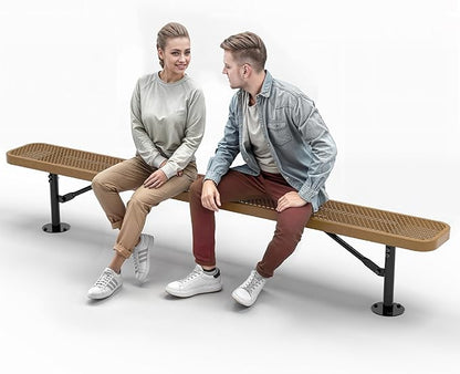 Heavy-Duty Outdoor Metal Bench, Thermoplastic-Coated, Surface, Weatherproof, Commercial-Grade for Parks, Gardens, Patios, Stores & More (8 Ft - Surface, Brown)