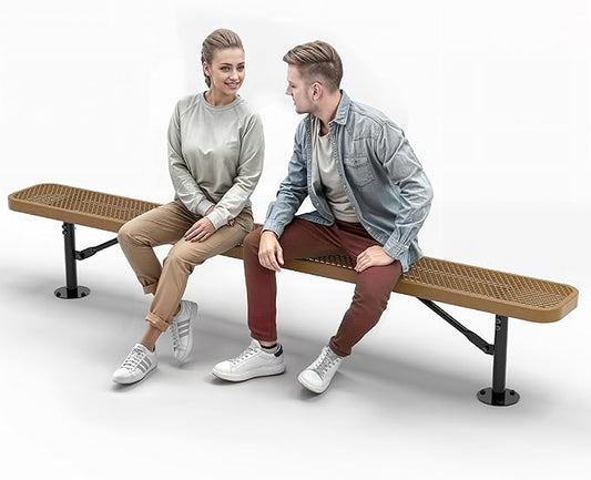 Heavy-Duty Outdoor Metal Bench, Thermoplastic-Coated, Surface, Weatherproof, Commercial-Grade for Parks, Gardens, Patios, Stores & More (8 Ft - Surface, Brown)