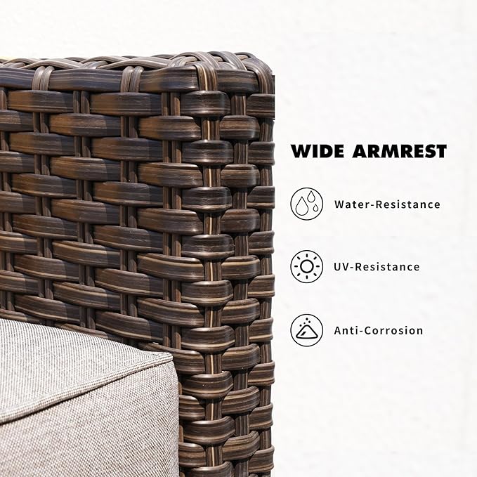 Grand patio Outdoor Furniture, Patio Wicker Sectional Sofa Modular Furniture Set Single Sofa with Thick Cushions and Frame for Deck Porch Poolside Garden (Left Arm)