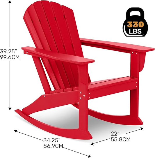 Costaelm Outdoor Adirondack Chair, All Weather Resistant Lawn Chairs Balcony Chair and Fire Pit Chairs, Deck Chairs Outdoor Porch Rocking Chair High Back HDPE Poly Lumber, Red
