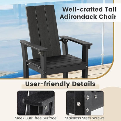 Giantex 52” Tall Adirondack Chair Set of 4, HDPE Outdoor Bar Stool with Ergonomic Backrest, Armrests, Footrest, Fire Pit Chair, All Weather Patio Bistro Chair for Yard, Garden, Lawn (Black)