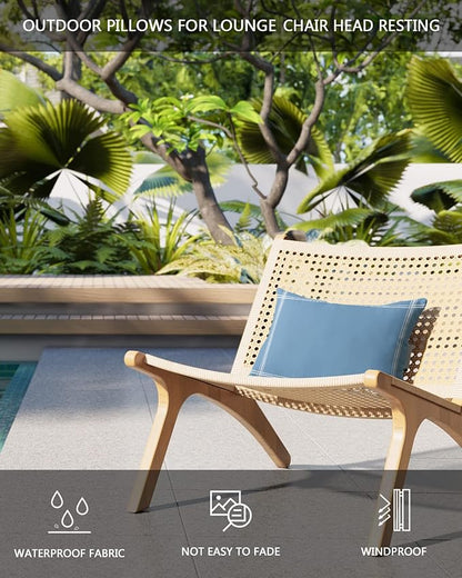 T&H XHome Outdoor Pillow for Chaise Lounge Chair, Solid Color Dusty Blue Waterproof Headrest Pillow Lumbar Pillows with Insert & Adjustable Elastic Strap for Beach, Poolside, Patio, Office (1 Pack)