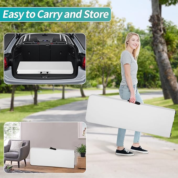 6 Feet Folding Bench Seat Plastic Portable with Metal Legs, Outdoor Rustic Practical Bench w/Handle & Lock - Photo 6