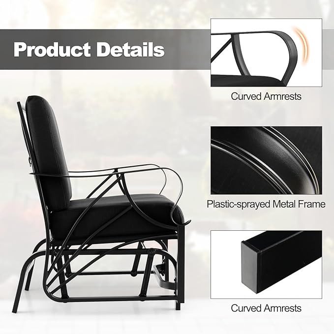 Tangkula Outdoor Patio Glider, Metal Framed Gliding Chair with Cushion - Photo 7