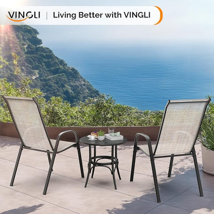 VINGLI Patio Chairs Set of 4 – Stackable Outdoor Dining Chairs with Comfortable Sling High Back Chairs and Armrests for Lawn, Poolside, Courtyard, Balcony, Garden, Yellow