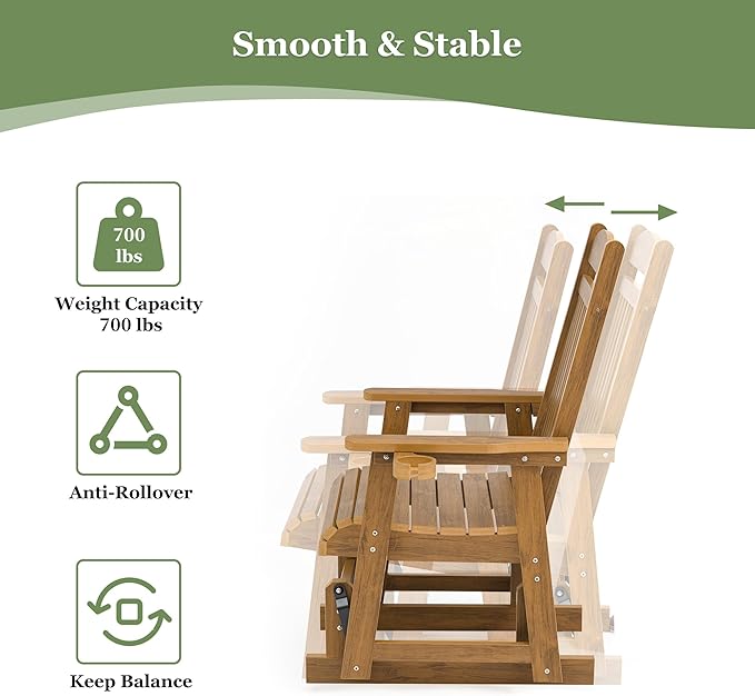 Poly Lumber Patio Glider for One Person, with Cup Holders, High Backrest and Deep Contoured Seat, HIPS Material - Photo 8