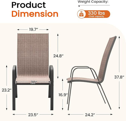 JEAREY Patio Dining Chairs Set of 6, Outdoor Stackable Dining Furniture Set, All Weather Dining Set for Lawn, Garden, Backyard, Poolside, Brown