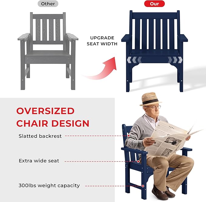 Costaelm Outdoor Dining Arm Chair, Patio HDPE Garden Dining Table Chair, Poly Lumber Waterproof Restaurant Bistro Farmhouse Chairs for Outside Porch Backyard, Navy Blue
