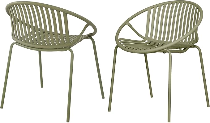 Christopher Knight Home Set of 2 Tita Modern Patio Outdoor Dining Chairs, Stacking Chair, Outside Dinner,Garden/Balcony/Poolside Stackable Accent Chairs,Metal Legs,Plastic Cutout Backrest, Green