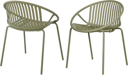 Christopher Knight Home Set of 2 Tita Modern Patio Outdoor Dining Chairs, Stacking Chair, Outside Dinner,Garden/Balcony/Poolside Stackable Accent Chairs,Metal Legs,Plastic Cutout Backrest, Green