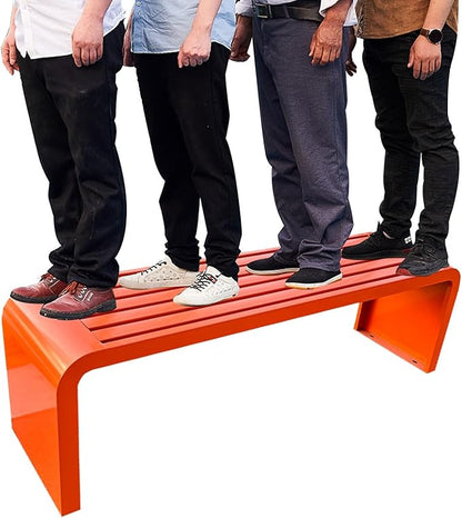Metal Garden Bench, Weatherproof Backless Patio Benches, Outdoor Park Bench, Front Porch Bench, Pool Deck Bench, Choice of Colours, for Park, Yard, Porch, Lawn(Red,59in/150cm)