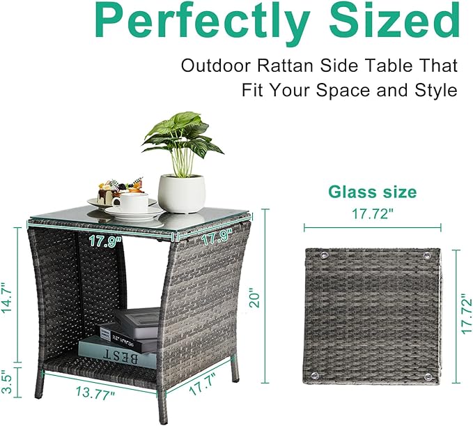 VINGLI Outdoor Wicker Side Table Patio Side Tables for Outside - Photo 3