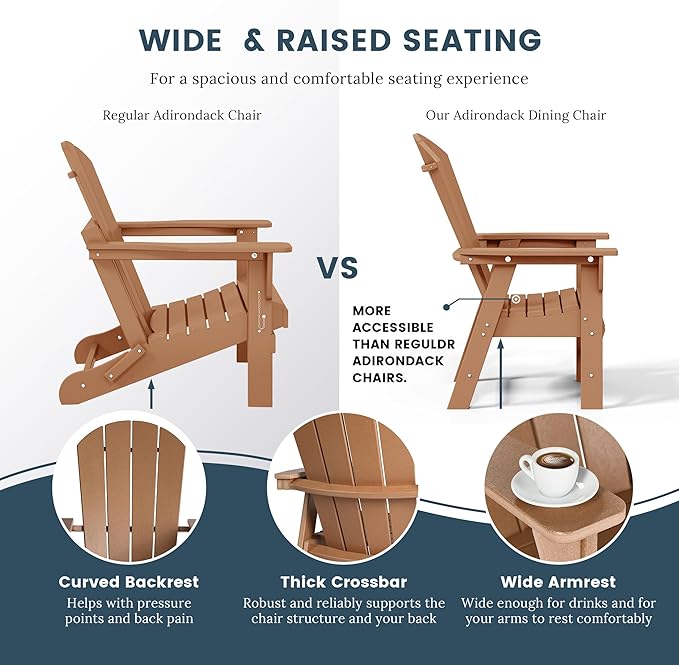 WO WESTIN OUTDOOR HDPE Laguna Adirondack Casual Patio Dining Chair,Teak