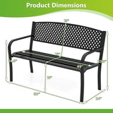 Tangkula Metal Outdoor Park Bench, 50 Inches Garden Bench with Patterned Backrest and Curved Armrests - Photo 3