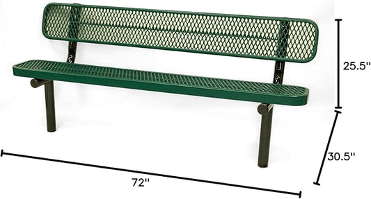 COATEDOUTDOORFURNITURE Coated Outdoor Furniture Heavy-Duty Outdoor Bench Thermoplastic Coated, Expanded Metal, Commercial-Grade Seating, Made in America (Inground with Back, 6 Ft, Textured Green)
